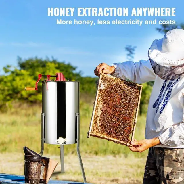 Alt view image 3 of 8 - VEVOR Manual Honey Extractor, 2/4 Frames Honey Spinner Extractor, Stainless Steel Beekeeping Extraction, Honeycomb Drum Spinner with Lid, Apiary Centrifuge Equipment with Height Adjustable Stand