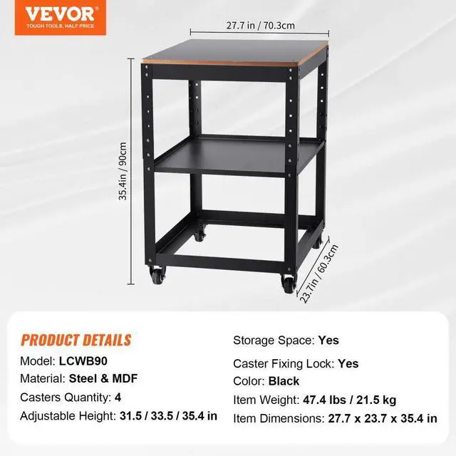 Alt view image 8 of 8 - VEVOR Planer Stand, 100 lbs / 45 kg heavy loads, Three-Gear Height Adjustable Thickness Planer Table,with 4 Stable Casters & Storage Space, for most planers, saws, bench-top machines, power tools