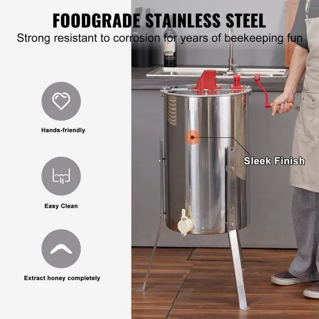 Alt view image 5 of 8 - VEVOR Manual Honey Extractor, 2/4 Frames Honey Spinner Extractor, Stainless Steel Beekeeping Extraction, Honeycomb Drum Spinner with Lid, Apiary Centrifuge Equipment with Height Adjustable Stand