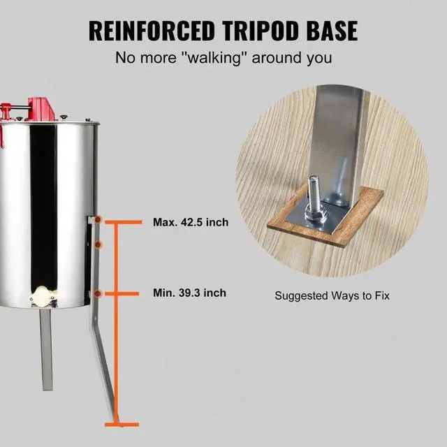 Alt view image 6 of 8 - VEVOR Manual Honey Extractor, 2/4 Frames Honey Spinner Extractor, Stainless Steel Beekeeping Extraction, Honeycomb Drum Spinner with Lid, Apiary Centrifuge Equipment with Height Adjustable Stand