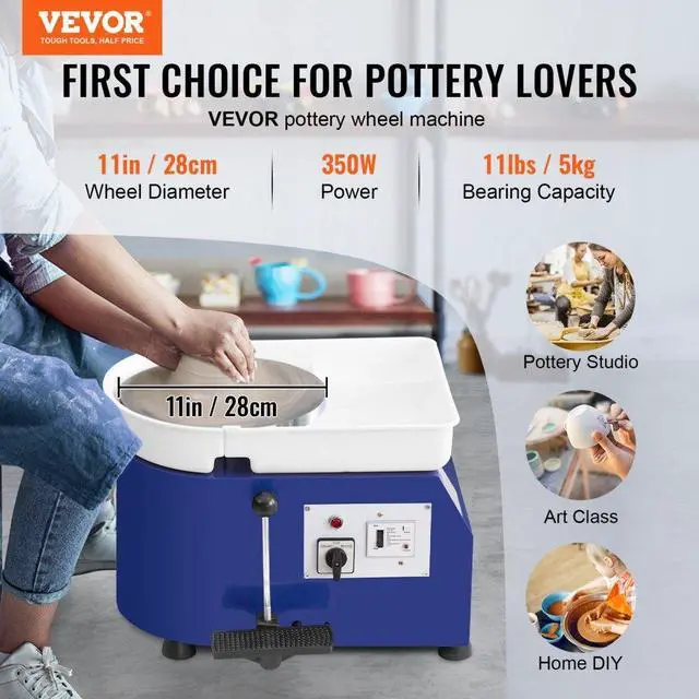 Alt view image 3 of 8 - VEVOR Pottery Wheel, 11in Ceramic Wheel Forming Machine, Adjustable 0-300RPM Speed Handle and Foot Pedal Control, ABS Detachable Basin Sculpting Tool Apron Accessory Kit for Work Art Craft DIY 350W