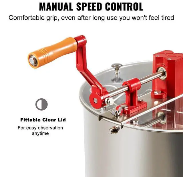 Alt view image 7 of 8 - VEVOR Manual Honey Extractor, 2/4 Frames Honey Spinner Extractor, Stainless Steel Beekeeping Extraction, Honeycomb Drum Spinner with Lid, Apiary Centrifuge Equipment with Height Adjustable Stand