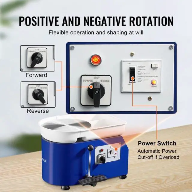 Alt view image 5 of 8 - VEVOR Pottery Wheel, 11in Ceramic Wheel Forming Machine, Adjustable 0-300RPM Speed Handle and Foot Pedal Control, ABS Detachable Basin Sculpting Tool Apron Accessory Kit for Work Art Craft DIY 350W