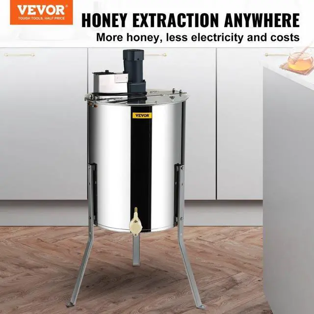 Alt view image 3 of 15 - VEVOR Electric Honey Extractor, 4/8 Frames Honey Spinner Extractor, Stainless Steel Beekeeping Extraction, Honeycomb Drum Spinner with Lid, Apiary Centrifuge Equipment with Height Adjustable Stand