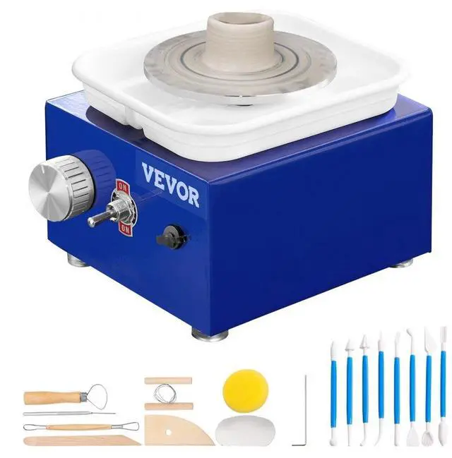 Alt view image 2 of 15 - VEVOR Mini Pottery Wheel, 2 Turntables 2.6in / 3.9in Ceramic Wheel Forming Machine, Adjustable 0-300RPM Speed ABS Detachable Basin, Sculpting Tools Apron Accessory Kit for Work Art Craft DIY