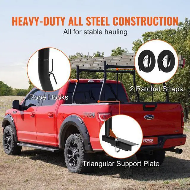 Alt view image 4 of 8 - VEVOR Truck Rack, 46-71inch Extendable Truck Ladder Rack, 800 lbs Capacity Steel Ladder Rack for Truck with Non-Drilling J-bolts, Heavy Duty Truck Bed Rack for Kayak, Surfboard, Lumber, Ladder