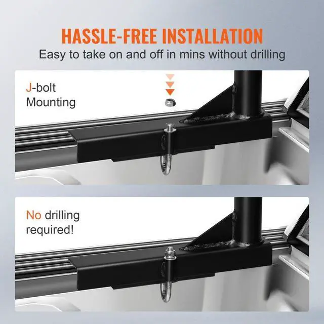 Alt view image 6 of 8 - VEVOR Truck Rack, 46-71inch Extendable Truck Ladder Rack, 800 lbs Capacity Steel Ladder Rack for Truck with Non-Drilling J-bolts, Heavy Duty Truck Bed Rack for Kayak, Surfboard, Lumber, Ladder