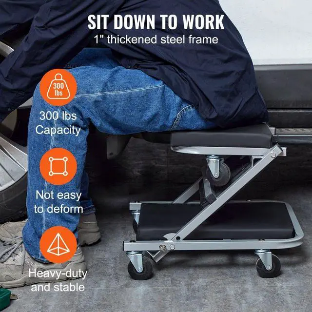 Alt view image 5 of 8 - VEVOR 2 in 1 Z Creeper Seat Rolling Chair Auto Mechanics Shop Garage Work Stool