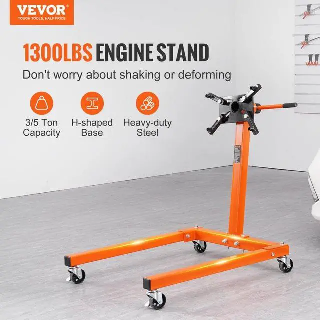Alt view image 3 of 15 - VEVOR Engine Stand, 1300 lbs (3/5 Ton) Rotating Engine Motor Stand with 360 Degree Adjustable Head, Cast Iron Motor Hoist Dolly, 4-Caster, 4 Adjustable Arms, for Vehicle Maintenance, Auto Repair