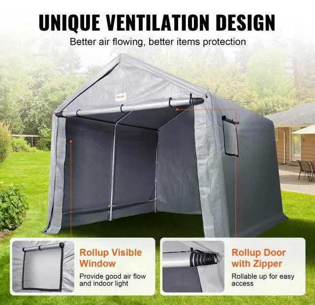 Alt view image 3 of 15 - VEVOR Portable Shed Outdoor Storage Shelter, 7 x 12 x 7.36 ft Heavy Duty All-Season Instant Storage Tent Tarp Sheds with Roll-up Zipper Door and Ventilated Windows For Motorcycle, Bike, Garden Tools