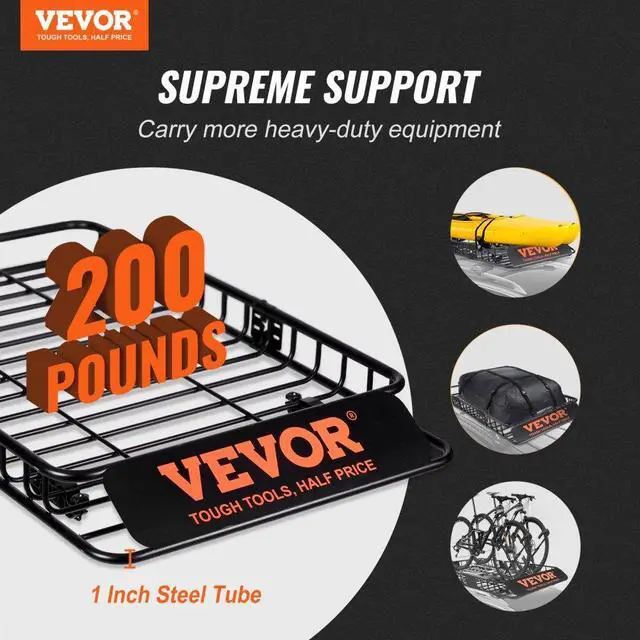 Alt view image 3 of 8 - VEVOR Roof Rack Cargo Basket, 64" x 39" x 6" Rooftop Cargo Carrier with Extension, Heavy-duty 200 LBS Capacity Universal Roof Rack Basket, Luggage Holder for SUV, Truck, Vehicle