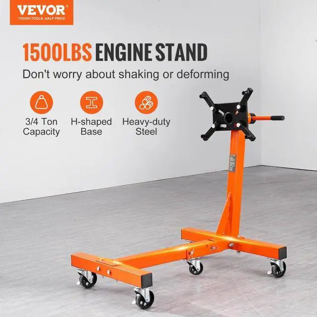 Alt view image 3 of 8 - VEVOR Engine Stand, 1500 lbs (3/4 Ton) Rotating Engine Motor Stand with 360 Degree Adjustable Head, Cast Iron Folding Motor Hoist Dolly, 5-Caster, 4 Adjustable Arms, for Vehicle Maintenance