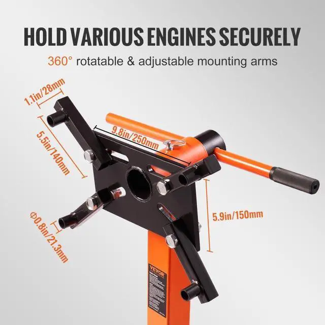 Alt view image 4 of 8 - VEVOR Engine Stand, 1500 lbs (3/4 Ton) Rotating Engine Motor Stand with 360 Degree Adjustable Head, Cast Iron Folding Motor Hoist Dolly, 5-Caster, 4 Adjustable Arms, for Vehicle Maintenance