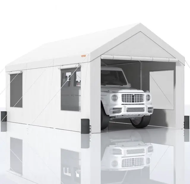 Alt view image 2 of 8 - VEVOR Carport, Heavy Duty 12x20ft Car Canopy, Outdoor Garage Shelter with Removable Sidewalls, Roll-up Ventilated Windows & Doors, UV Resistant Waterproof All-Season Tarp for Car, Truck, Boat, White
