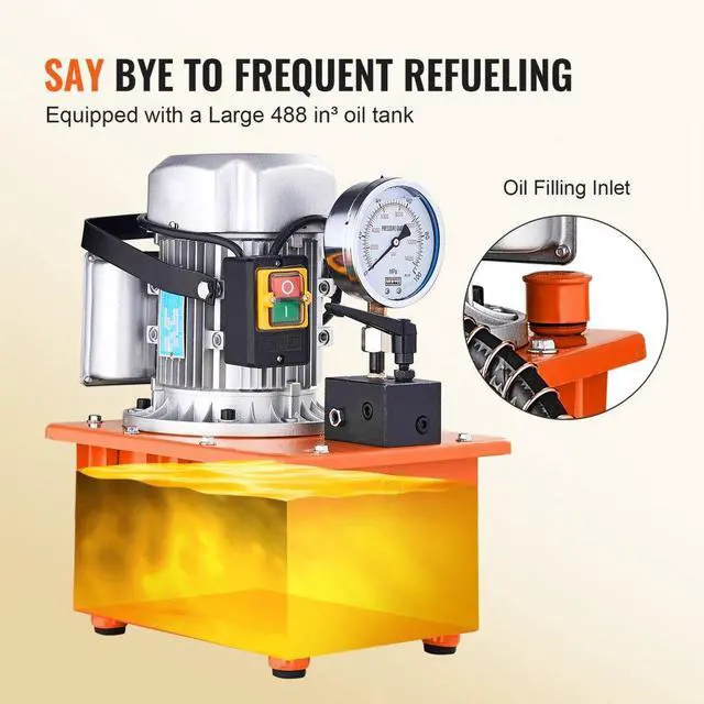 Alt view image 5 of 8 - VEVOR Electric Hydraulic Pump, 10000 PSI 750W 110V, 488 in/8L Capacity, Single Acting Manual Valve, Electric Driven Hydraulic Pump Power Pack Unit with Lever Switch for Punching/Bending/Jack Machines