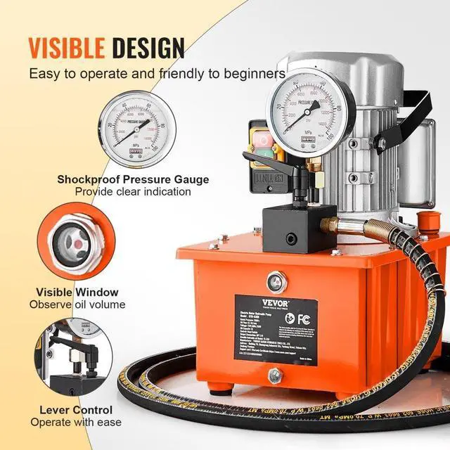 Alt view image 6 of 8 - VEVOR Electric Hydraulic Pump, 10000 PSI 750W 110V, 488 in/8L Capacity, Single Acting Manual Valve, Electric Driven Hydraulic Pump Power Pack Unit with Lever Switch for Punching/Bending/Jack Machines