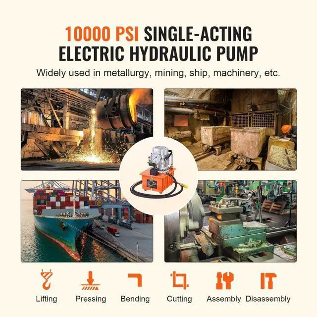 Alt view image 7 of 8 - VEVOR Electric Hydraulic Pump, 10000 PSI 750W 110V, 488 in/8L Capacity, Single Acting Manual Valve, Electric Driven Hydraulic Pump Power Pack Unit with Lever Switch for Punching/Bending/Jack Machines