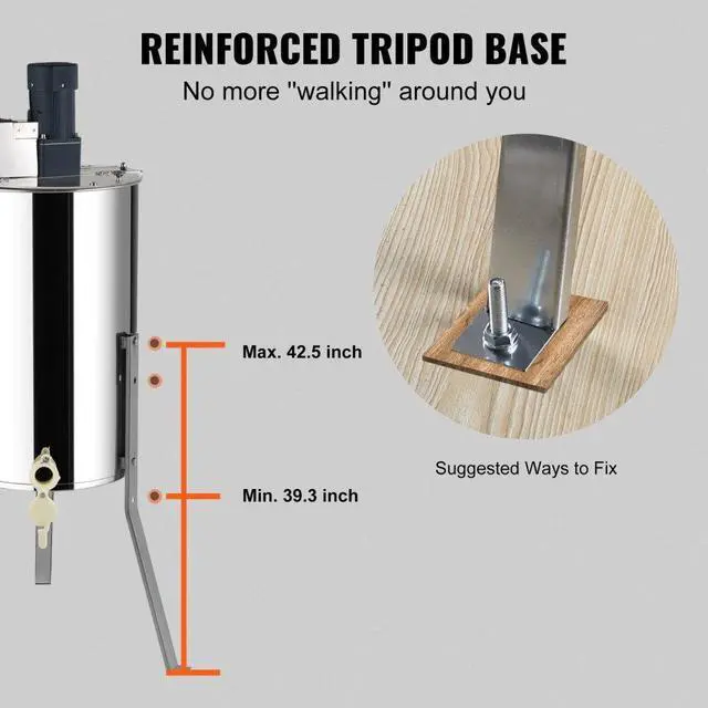Alt view image 6 of 8 - VEVOR Electric Honey Extractor, 2/4 Frames Honey Spinner Extractor, Stainless Steel Beekeeping Extraction, Honeycomb Drum Spinner with Lid, Apiary Centrifuge Equipment with Height Adjustable Stand