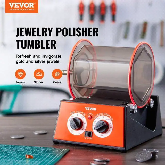 Alt view image 3 of 15 - VEVOR Jewelry Polisher Tumbler, 11lbs/5kg Capacity Mini Rotary Tumbler Machine with 0-60 Minutes Timer, 5 Speeds Jewelry Rotary Finisher for Surface Polishing Grinding Buffing Gemstones Jewels Coins