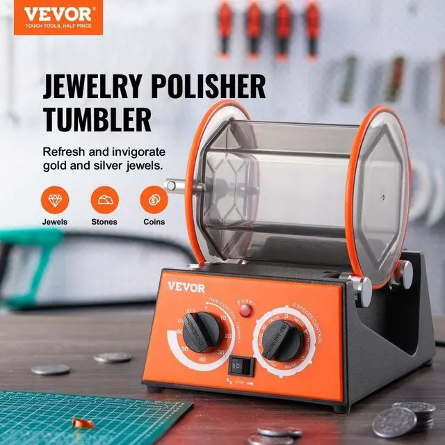 Alt view image 3 of 15 - VEVOR Jewelry Polisher Tumbler, 6.6lbs/3kg Capacity Mini Rotary Tumbler Machine with 0-60 Minutes Timer, 5 Speeds Jewelry Rotary Finisher for Surface Polishing Grinding Buffing Gemstones Jewels Coins