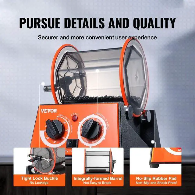Alt view image 7 of 15 - VEVOR Jewelry Polisher Tumbler, 6.6lbs/3kg Capacity Mini Rotary Tumbler Machine with 0-60 Minutes Timer, 5 Speeds Jewelry Rotary Finisher for Surface Polishing Grinding Buffing Gemstones Jewels Coins