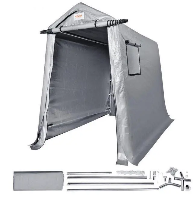 Alt view image 2 of 8 - VEVOR Portable Shed Outdoor Storage Shelter, 6 x 8 x 7 ft Heavy Duty All-Season Instant Storage Tent Tarp Sheds with Roll-up Zipper Door and Ventilated Windows For Motorcycle, Bike, Garden Tools