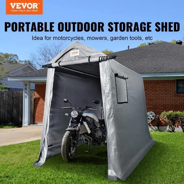 Alt view image 7 of 8 - VEVOR Portable Shed Outdoor Storage Shelter, 6 x 8 x 7 ft Heavy Duty All-Season Instant Storage Tent Tarp Sheds with Roll-up Zipper Door and Ventilated Windows For Motorcycle, Bike, Garden Tools