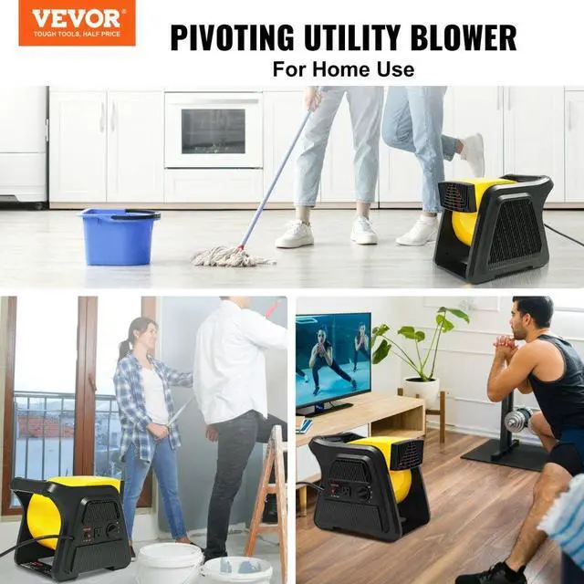 Alt view image 3 of 9 - VEVOR Pivoting Utility Fan, 600 CFM High Velocity Floor Blower for Drying, Cooling, Ventilating, Exhausting, 300 Blowing Angle Air Mover, Portable Carpet Dryer Fan for Home, Work Shop