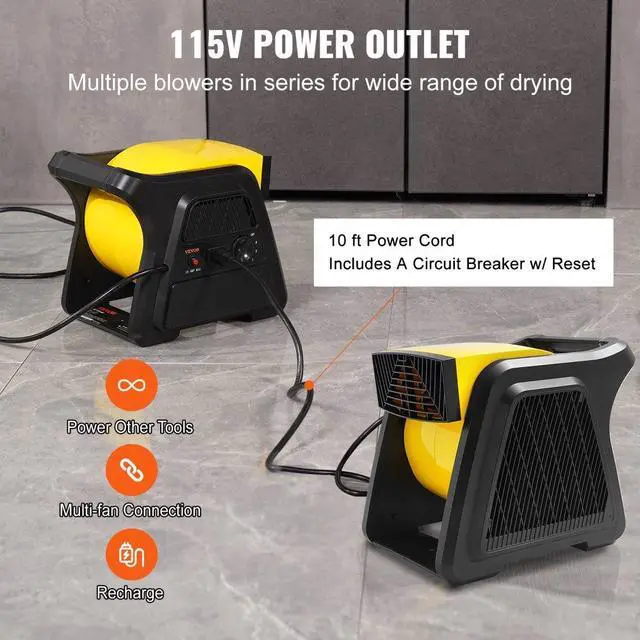 Alt view image 6 of 9 - VEVOR Pivoting Utility Fan, 600 CFM High Velocity Floor Blower for Drying, Cooling, Ventilating, Exhausting, 300 Blowing Angle Air Mover, Portable Carpet Dryer Fan for Home, Work Shop