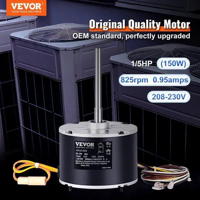 Alt view image 3 of 8 - VEVOR Condenser Fan Motor 5KCP39GFS166S, 3S003, 1/5 HP 208-230V, 825RPM, OEM Standard Upgraded Replacement Condenser Motor Reversible Rotating, Explosion-proof CBB65 7.5F/370V Capacitor