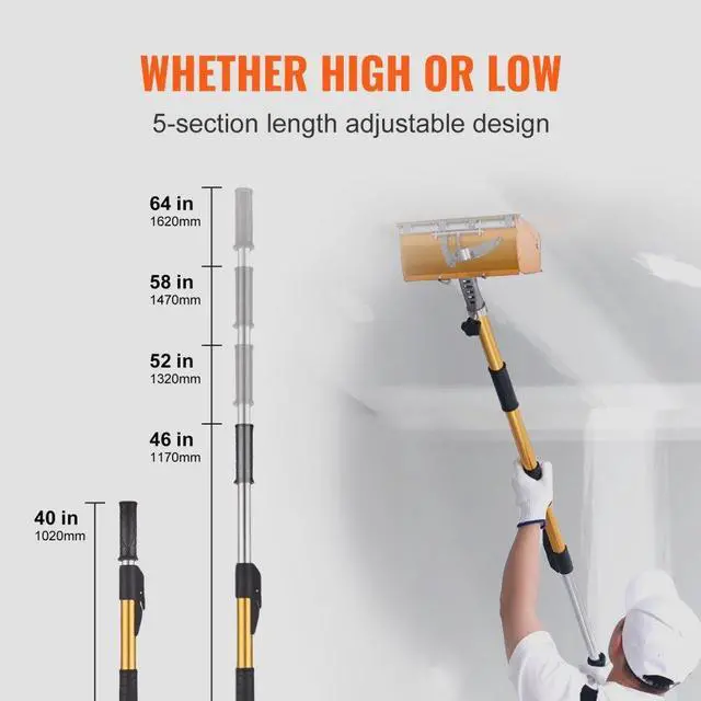 Alt view image 5 of 8 - VEVOR Drywall Flat Box Handle, 40''-64'', Anodized Aluminum Flat Finishing Extension Handle, 5-Section Length Adjustable, Non-slip Grip and 360 Painting for Plasterboard, Wallboard, Sheetrock