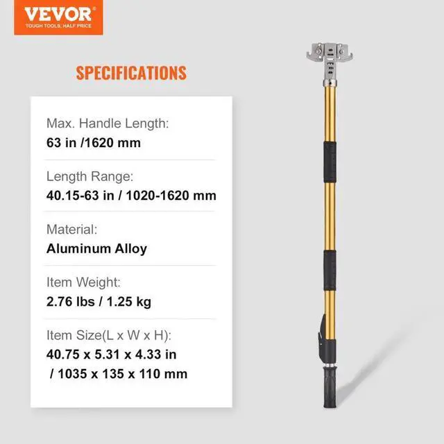 Alt view image 8 of 8 - VEVOR Drywall Flat Box Handle, 40''-64'', Anodized Aluminum Flat Finishing Extension Handle, 5-Section Length Adjustable, Non-slip Grip and 360 Painting for Plasterboard, Wallboard, Sheetrock