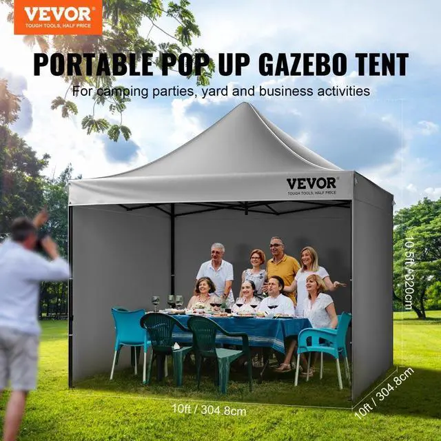 Alt view image 3 of 8 - VEVOR 10x10 FT Pop up Canopy with Removable Sidewalls, Instant Canopies Portable Gazebo & Wheeled Bag, UV Resistant Waterproof, Enclosed Canopy Tent for Outdoor Events, Patio, Backyard, Party, Camping