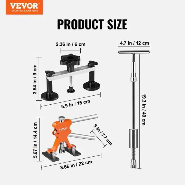 Alt view image 8 of 15 - VEVOR 69 PCS Dent Repair Kit, Auto Car Body Paintless Dent Removal Tool Kit, Golden Lifter, Bridge Puller, Slide Hammer Tool Kit for Automobile Body, Washing Machine, Refrigerator