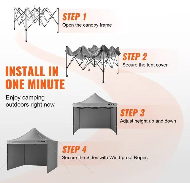 Alt view image 5 of 8 - VEVOR 10x10 FT Pop up Canopy with Removable Sidewalls, Instant Canopies Portable Gazebo & Wheeled Bag, UV Resistant Waterproof, Enclosed Canopy Tent for Outdoor Events, Patio, Backyard, Party, Camping