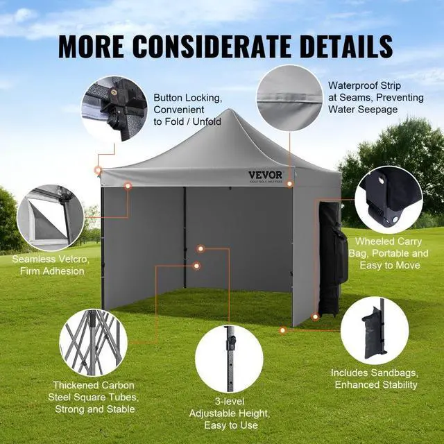 Alt view image 6 of 8 - VEVOR 10x10 FT Pop up Canopy with Removable Sidewalls, Instant Canopies Portable Gazebo & Wheeled Bag, UV Resistant Waterproof, Enclosed Canopy Tent for Outdoor Events, Patio, Backyard, Party, Camping
