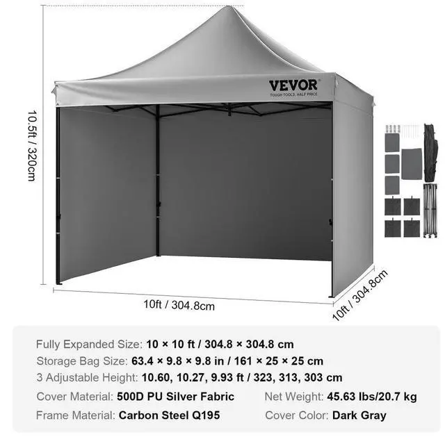 Alt view image 8 of 8 - VEVOR 10x10 FT Pop up Canopy with Removable Sidewalls, Instant Canopies Portable Gazebo & Wheeled Bag, UV Resistant Waterproof, Enclosed Canopy Tent for Outdoor Events, Patio, Backyard, Party, Camping