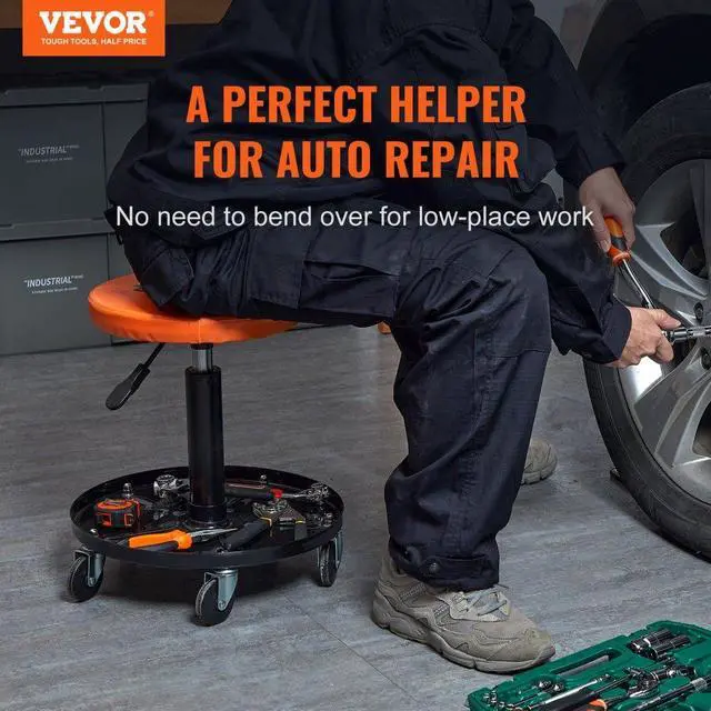 Alt view image 3 of 8 - VEVOR Adjustable Mechanics Rolling Creeper Seat Stool Tool Tray for Shop Garage