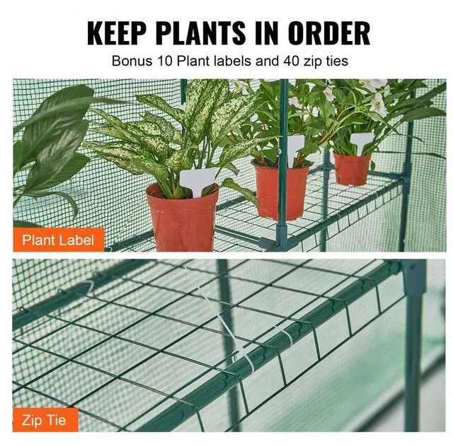 Alt view image 7 of 8 - VEVOR Walk-in Green House, 4.6 x 4.6 x 6.6 ft  Greenhouse with Shelves, High Strength PE Cover with Doors & Windows and Steel Frame, Set Up in Minutes, Suitable for Planting and Storage
