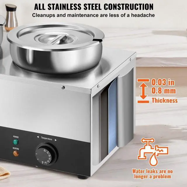 Alt view image 6 of 8 - VEVOR Electric Soup Warmer, Three 7.4QT Stainless Steel Round Pot 86~185F Adjustable Temp, 1200W Commercial Bain Marie with Anti-dry Burn and Reset Button, Soup Station for Restaurant, Buffet, Silver