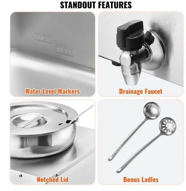 Alt view image 7 of 8 - VEVOR Electric Soup Warmer, Three 7.4QT Stainless Steel Round Pot 86~185F Adjustable Temp, 1200W Commercial Bain Marie with Anti-dry Burn and Reset Button, Soup Station for Restaurant, Buffet, Silver