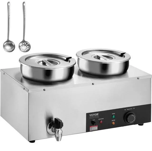 Alt view image 2 of 8 - VEVOR Electric Soup Warmer, Dual 7.4QT Stainless Steel Round Pot 86~185F Adjustable Temp, 1200W Commercial Bain Marie with Anti-dry Burn and Reset Button, Soup Station for Restaurant, Buffet, Silver