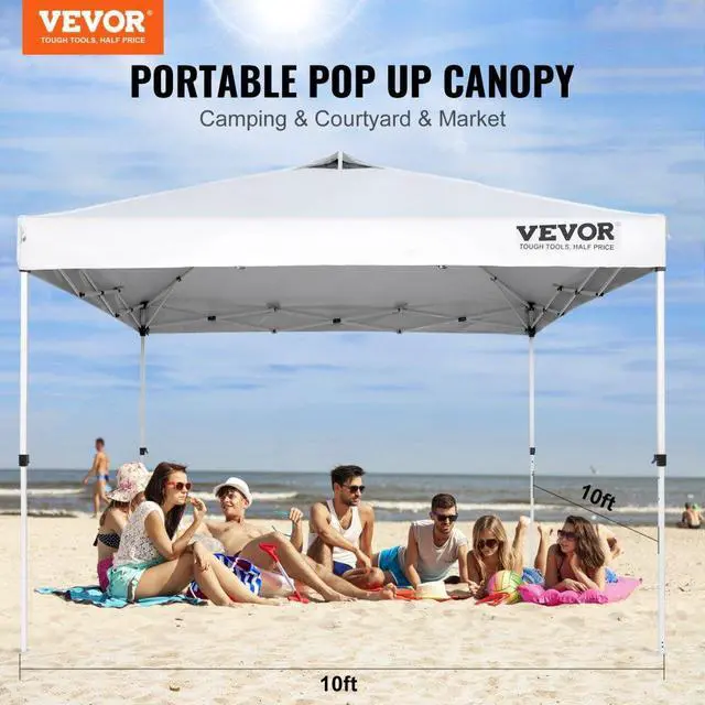 Alt view image 3 of 8 - VEVOR Pop Up Canopy Tent, 10 x 10 ft, 250 D PU Silver Coated Tarp, with Portable Roller Bag and 4 Sandbags, Waterproof and Sun Shelter Gazebo for Outdoor Party, Camping, Commercial Events, White