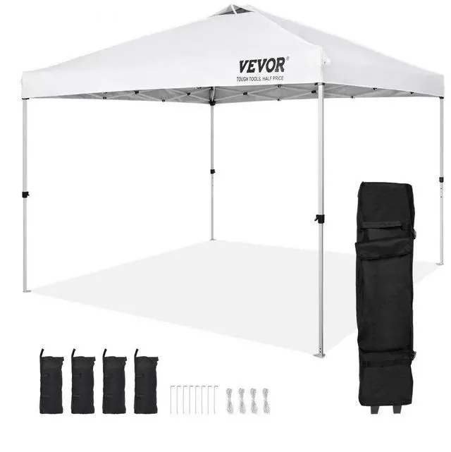 Alt view image 2 of 8 - VEVOR Pop Up Canopy Tent, 10 x 10 ft, 250 D PU Silver Coated Tarp, with Portable Roller Bag and 4 Sandbags, Waterproof and Sun Shelter Gazebo for Outdoor Party, Camping, Commercial Events, White