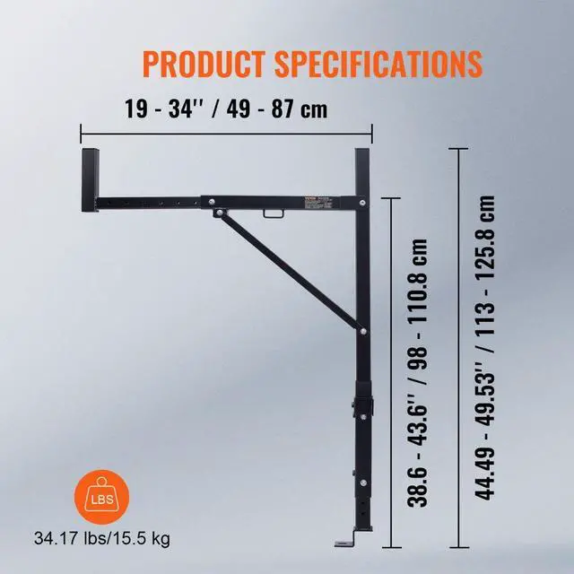 Alt view image 8 of 8 - VEVOR Truck Rack, 19-34inch Extendable Truck Ladder Rack, 38.6"-43.6" Adjustable Height, 250 lbs Capacity Steel Ladder Rack for Truck, Heavy Duty Truck Bed Rack for Kayak, Surfboard, Lumber, Ladder