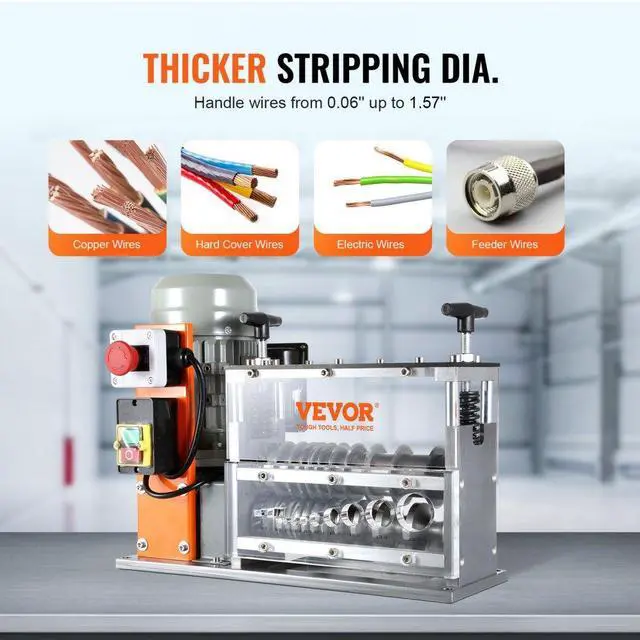 Alt view image 5 of 8 - VEVOR Automatic Wire Stripping Machine, 0.06''-1.26'' Electric Motorized Cable Stripper, 750 W, 98 ft/min Wire Peeler with Visible Stripping Depth Reference, 10 Channels for Scrap Copper Recycling