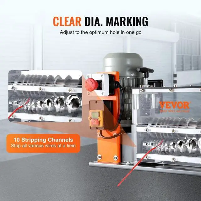 Alt view image 6 of 8 - VEVOR Automatic Wire Stripping Machine, 0.06''-1.26'' Electric Motorized Cable Stripper, 750 W, 98 ft/min Wire Peeler with Visible Stripping Depth Reference, 10 Channels for Scrap Copper Recycling