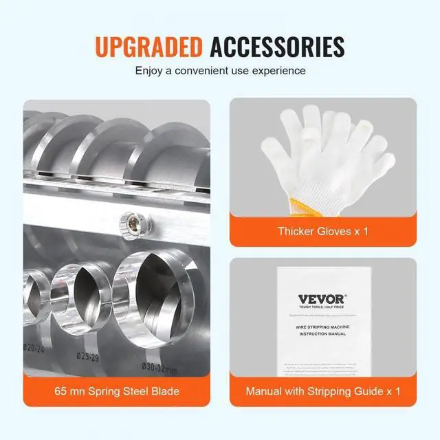 Alt view image 7 of 8 - VEVOR Automatic Wire Stripping Machine, 0.06''-1.26'' Electric Motorized Cable Stripper, 750 W, 98 ft/min Wire Peeler with Visible Stripping Depth Reference, 10 Channels for Scrap Copper Recycling