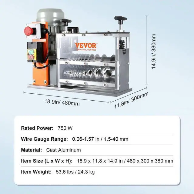 Alt view image 8 of 8 - VEVOR Automatic Wire Stripping Machine, 0.06''-1.26'' Electric Motorized Cable Stripper, 750 W, 98 ft/min Wire Peeler with Visible Stripping Depth Reference, 10 Channels for Scrap Copper Recycling