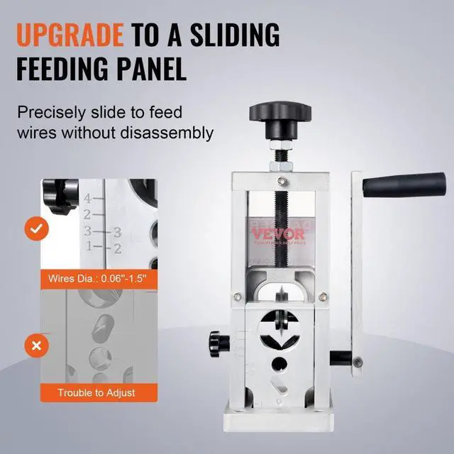 Alt view image 4 of 15 - VEVOR Manual Wire Stripping Machine, 0.06''-1.5'' Copper Stripper with Hand Crank or Drill Powered, Visible Stripping Depth Reference, Portable Aluminum Frame Wire Peeler for Scrap Copper Recycling